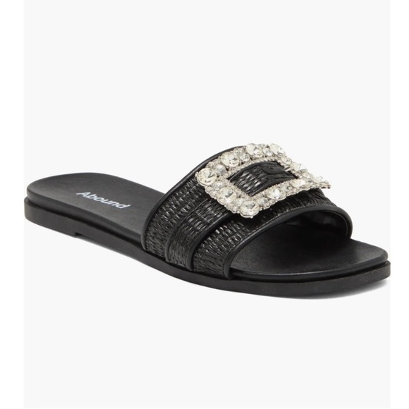 Abound Shoes - Abound Kayde jeweled rhinestone buckle raffia slide sandal black size 7 shoe